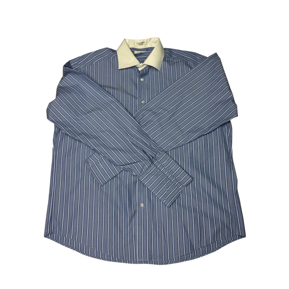 Faconnable Men's‎ Blue Striped Long Sleeve Dress French Cuff Shirt Collar 17 1/2
